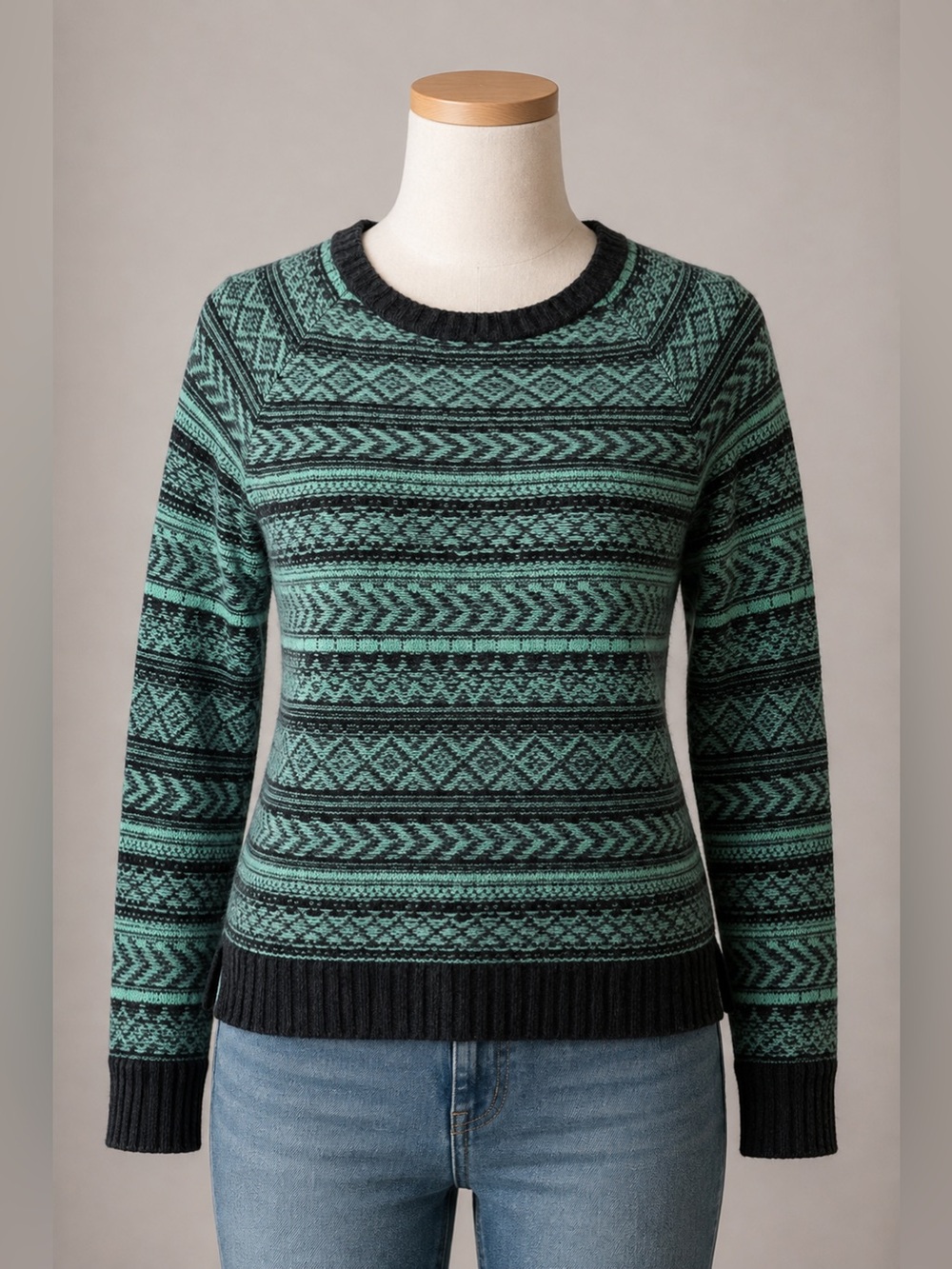 American Eagle Y2K Teal Black Patterned Wool Mohair Sweater M
